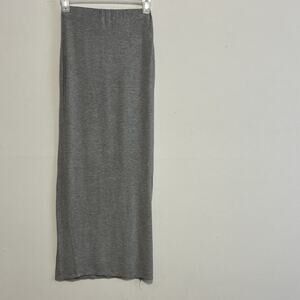 Forever 21 Gray Solid Knit Maxi Skirt Size S Pull On Stretch Elastic Slit